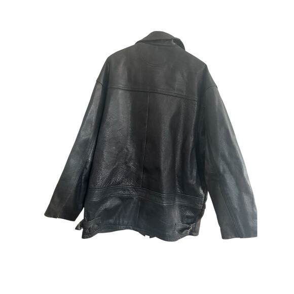 Vintage Wilsons Mens Large Leather Distressed Black Coat Jacket Zip Metal Toggle - Picture 6 of 15